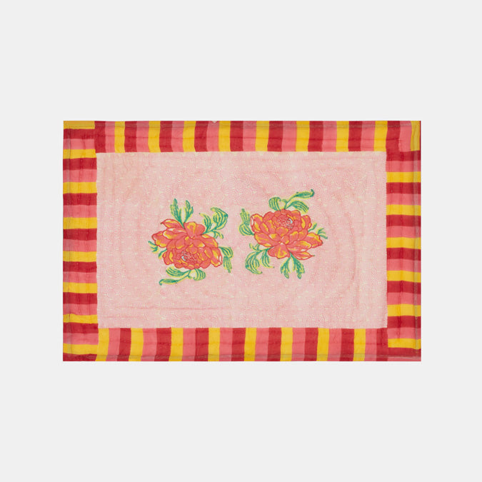 Lisa Corti Camelia Pink Magenta Baby Quilt Block print cotton nursery quilt at Collyer's Mansion