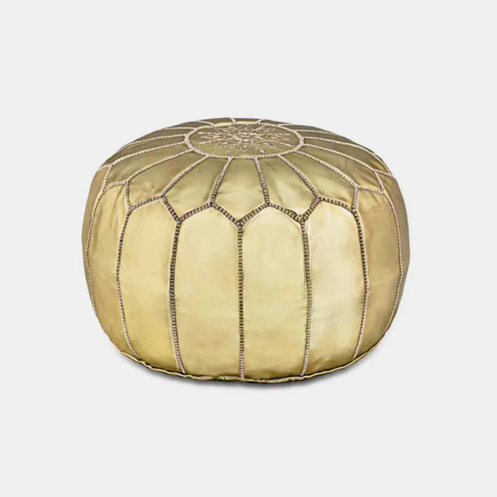 Moroccan Leather Pouf, gold