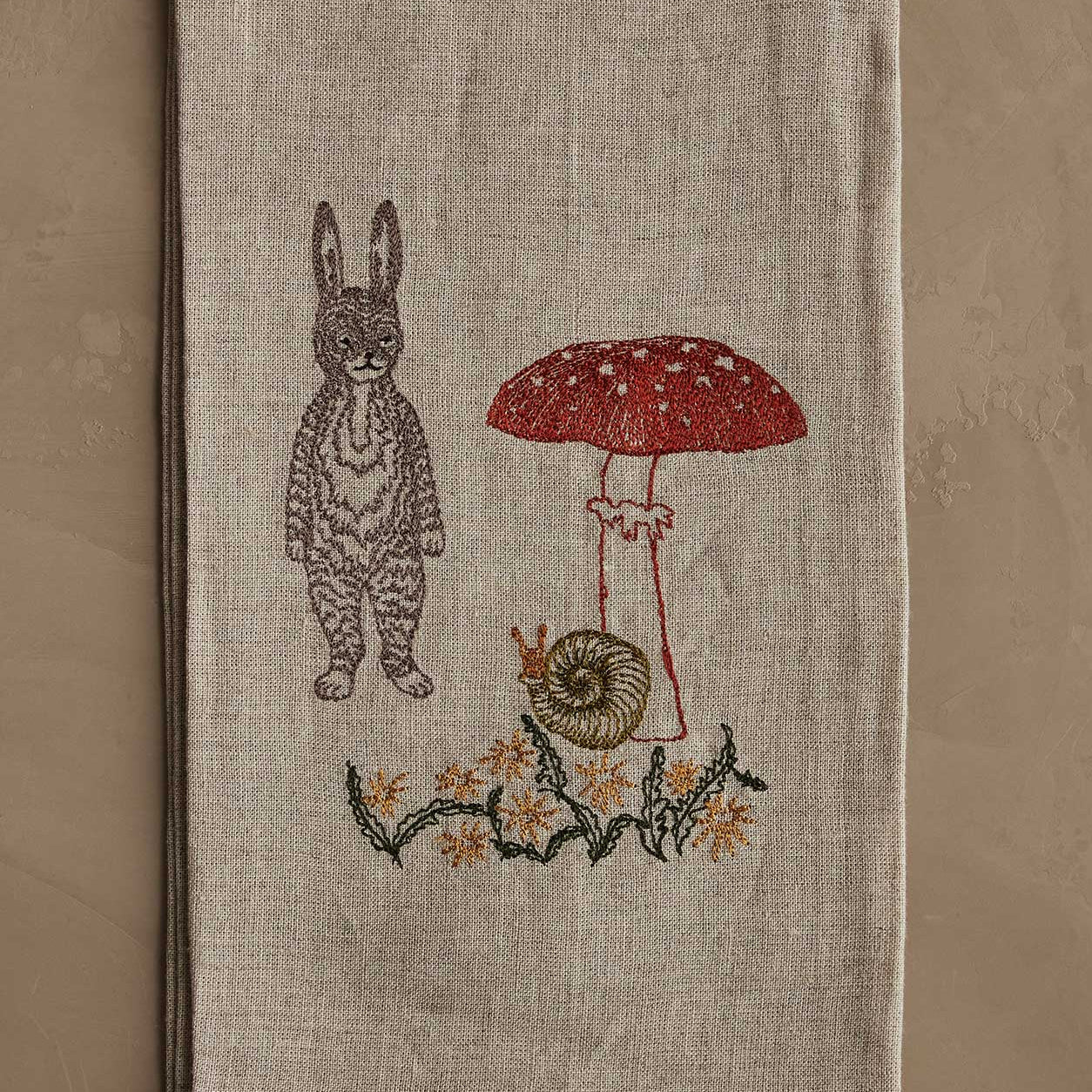 Bunny with Mushrooms Tea Towel