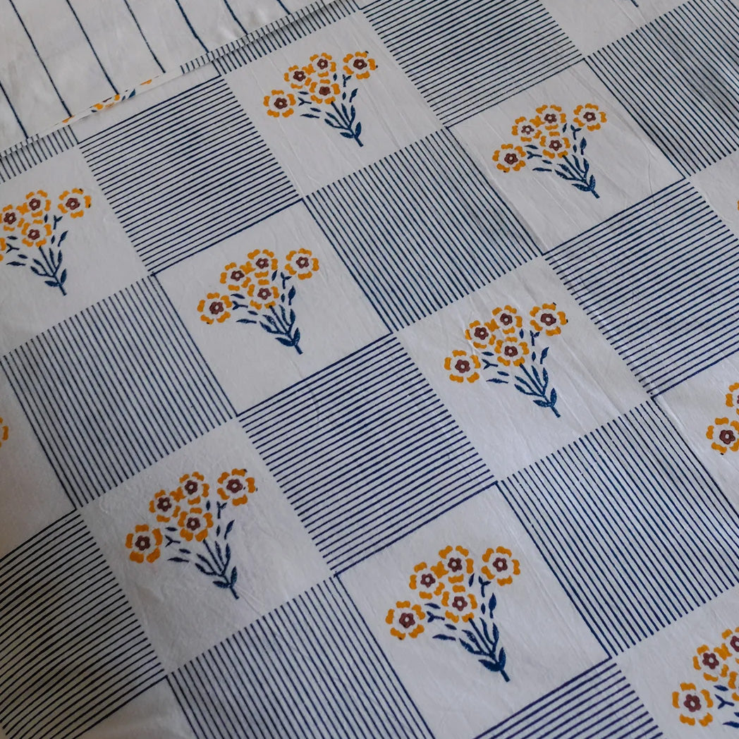 Shabana Blue Reversible Cotton Duvet Cover