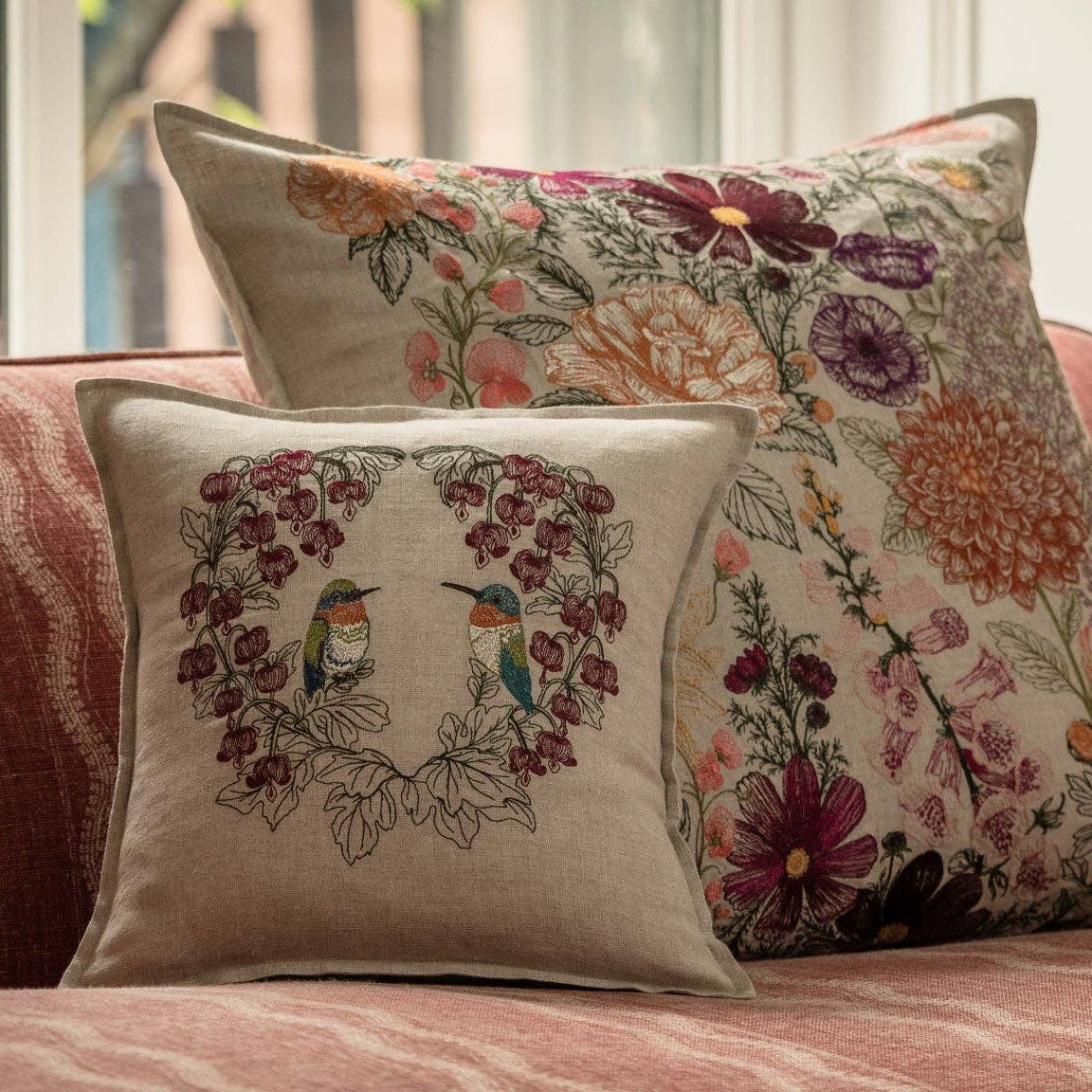 Hummingbird Hearts Square Pillow