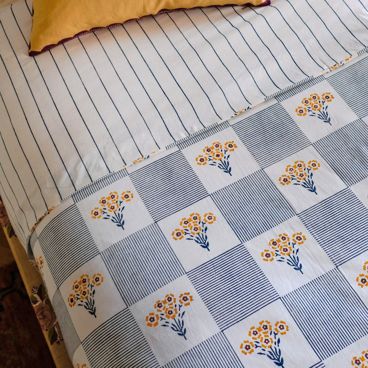 Shabana Blue Reversible Cotton Duvet Cover