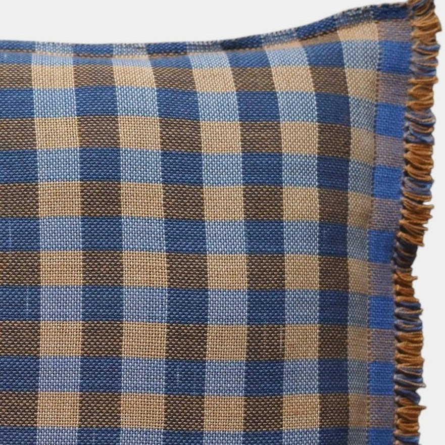 Black Brown Check with Fringe Square Pillow