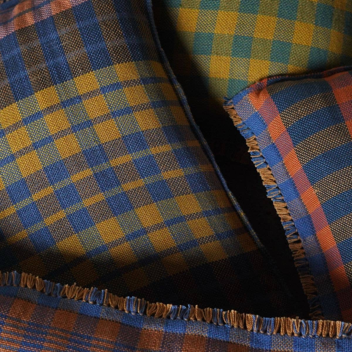 Black Blue Check with Fringe Square Pillow