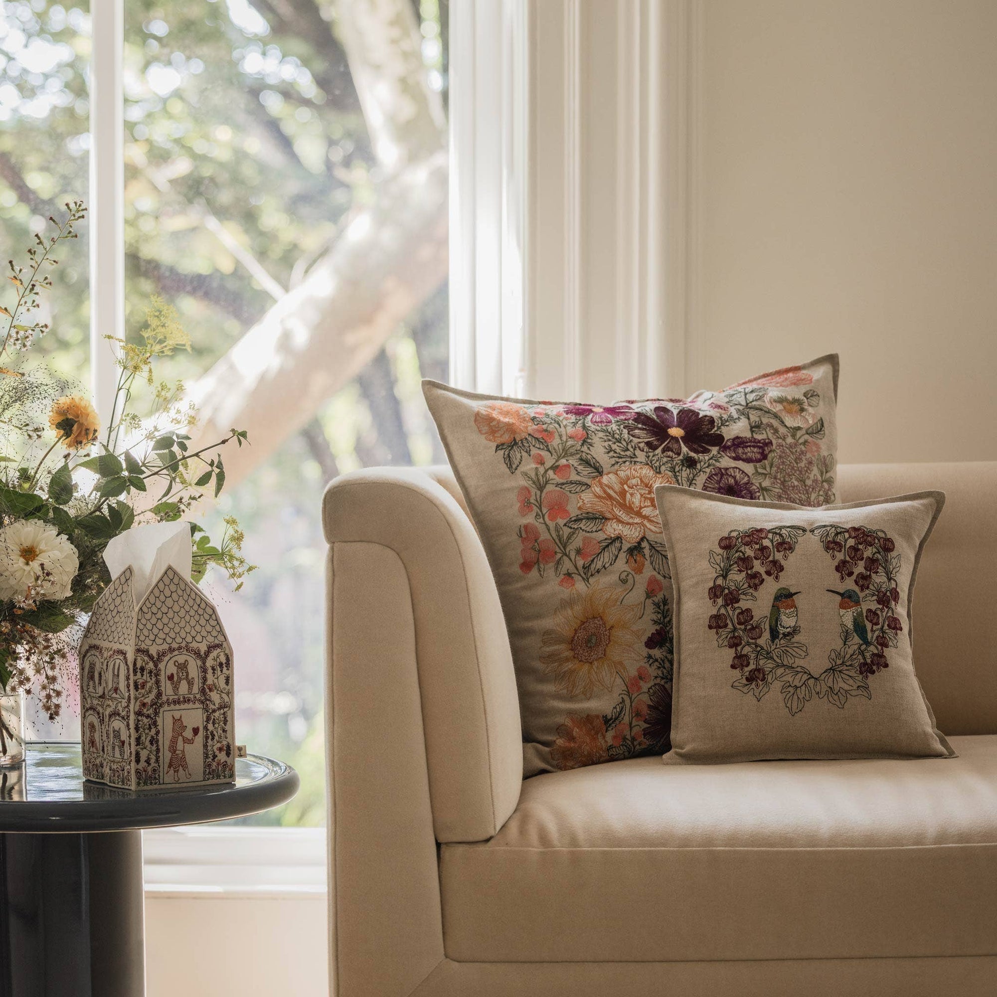 Hummingbird Hearts Square Pillow