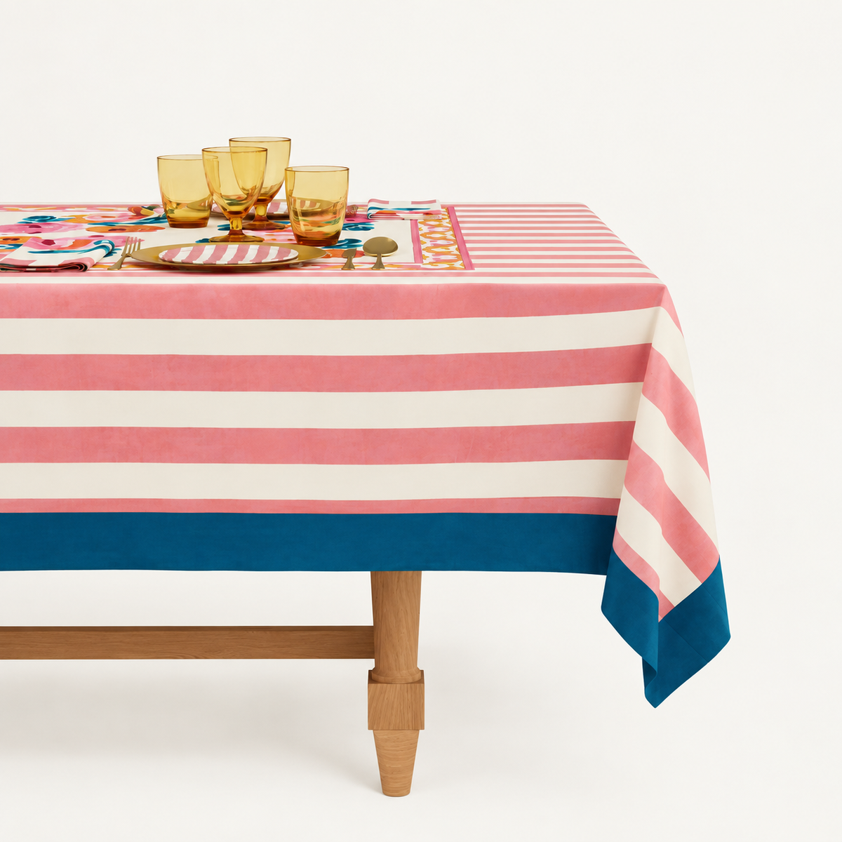Nizam Cream Pink Cotton Tablecloth