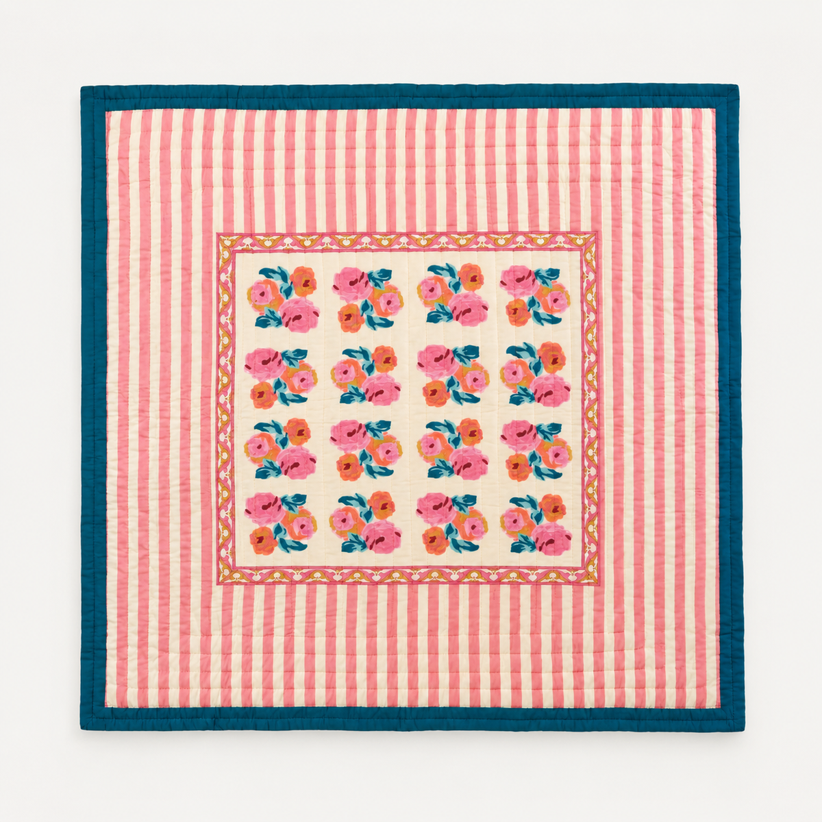 Nizam Cream Pink Quilt in Queen/King