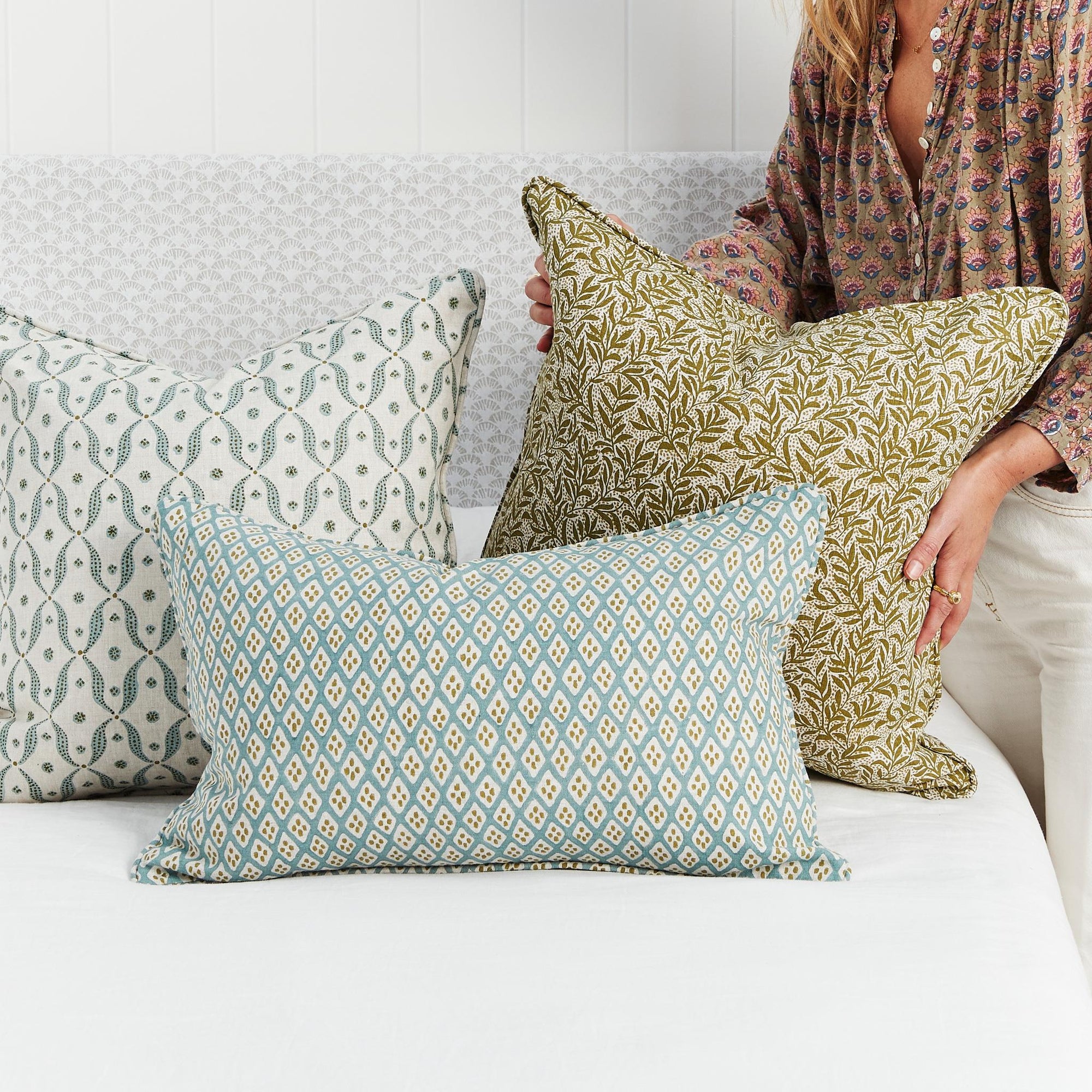 Orvietto Celadon Moss Lumbar Pillow