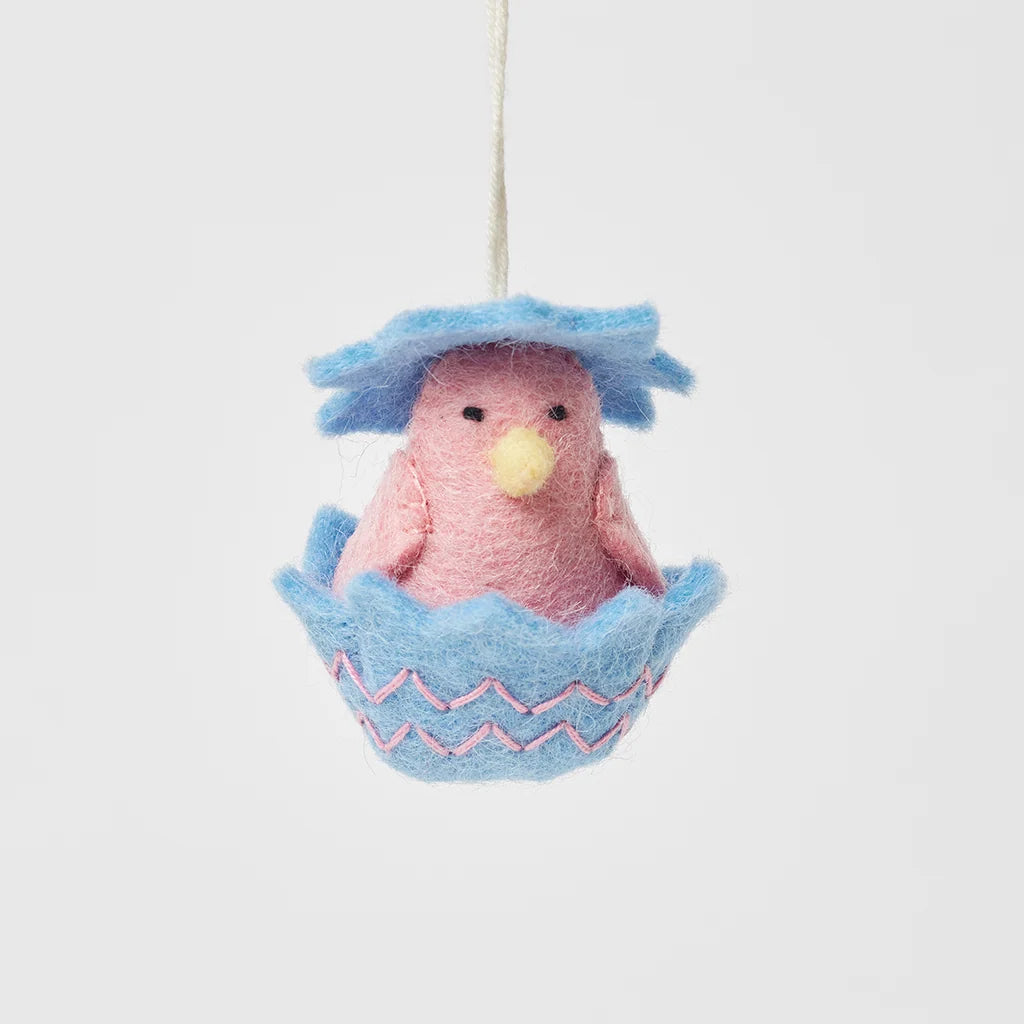 Pink Hatchling Chick in Blue Shell Ornament