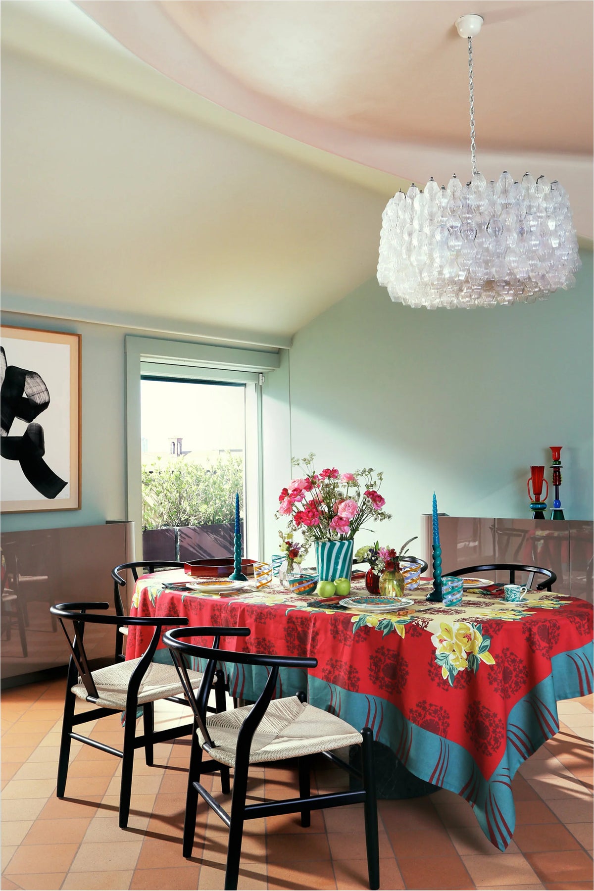 Planet Red Cream Cotton Tablecloth