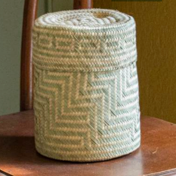 Light Green Lidded Basket in Small Tall - Collyer's Mansion