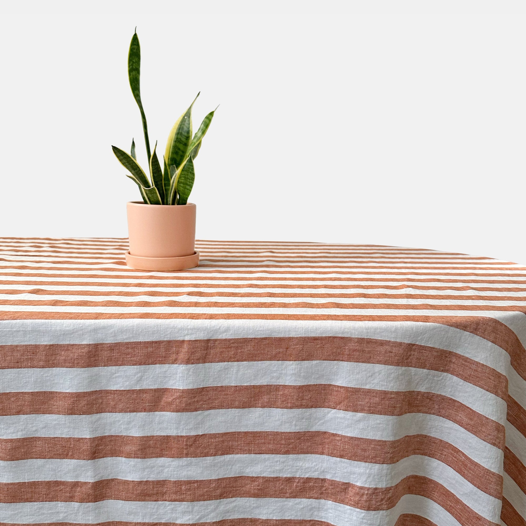 Square Linen Tablecloth in Sienna White Stripe