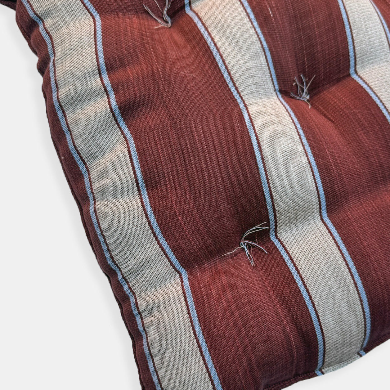 Square Seat Cushion in Brick Pale Blue Stripe