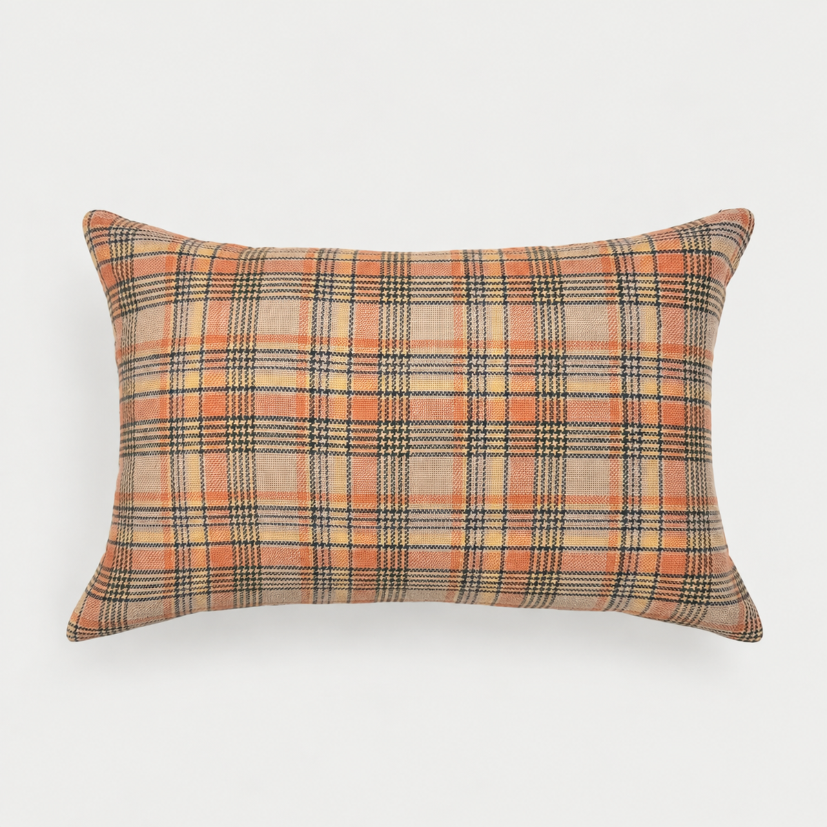 Pink Salmon Tartan Lumbar Pillow