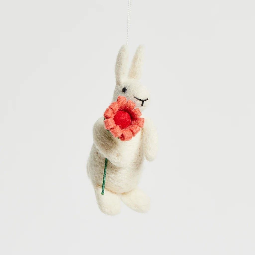 White Bunny with Flower Ornament