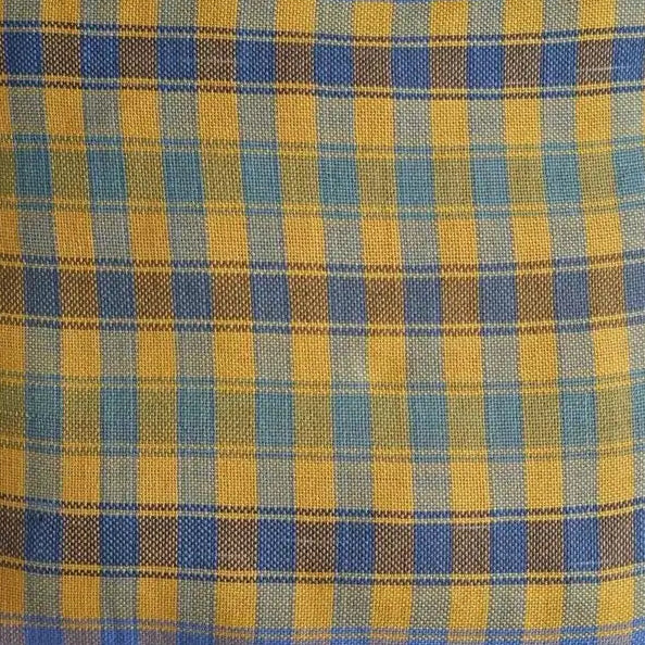 Yellow Blue Check with Fringe Square Pillow