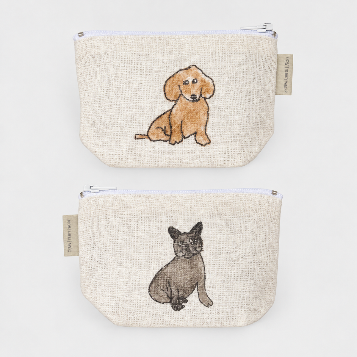 Two Dogs Reversible Small Linen Pouch