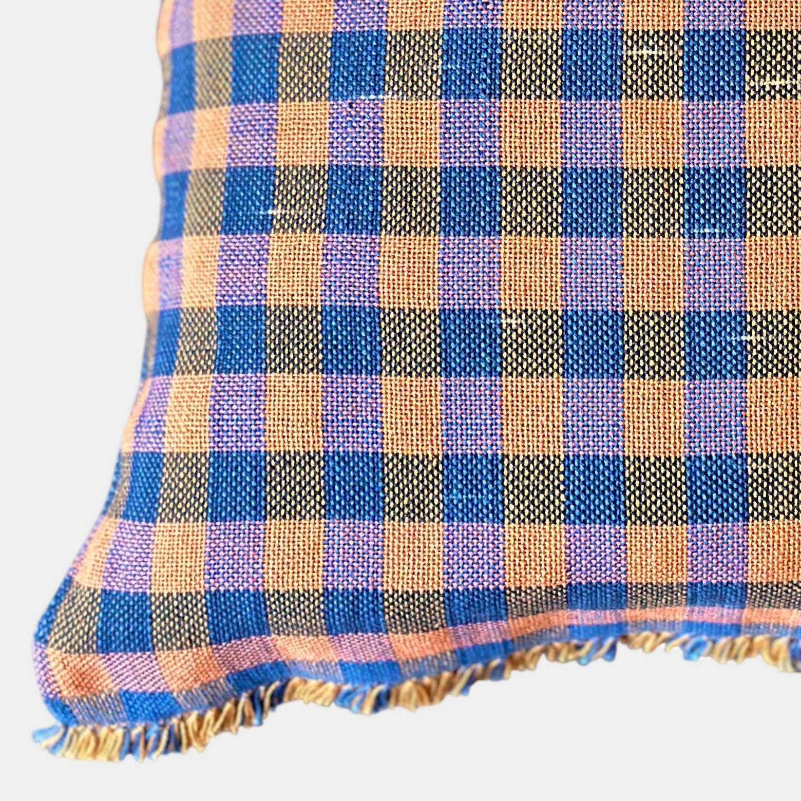 Pink Check with Fringe Square Pillow