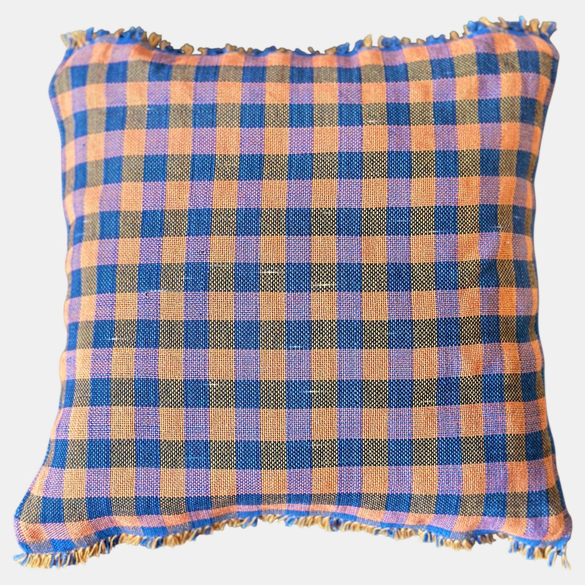 Pink Check with Fringe Square Pillow