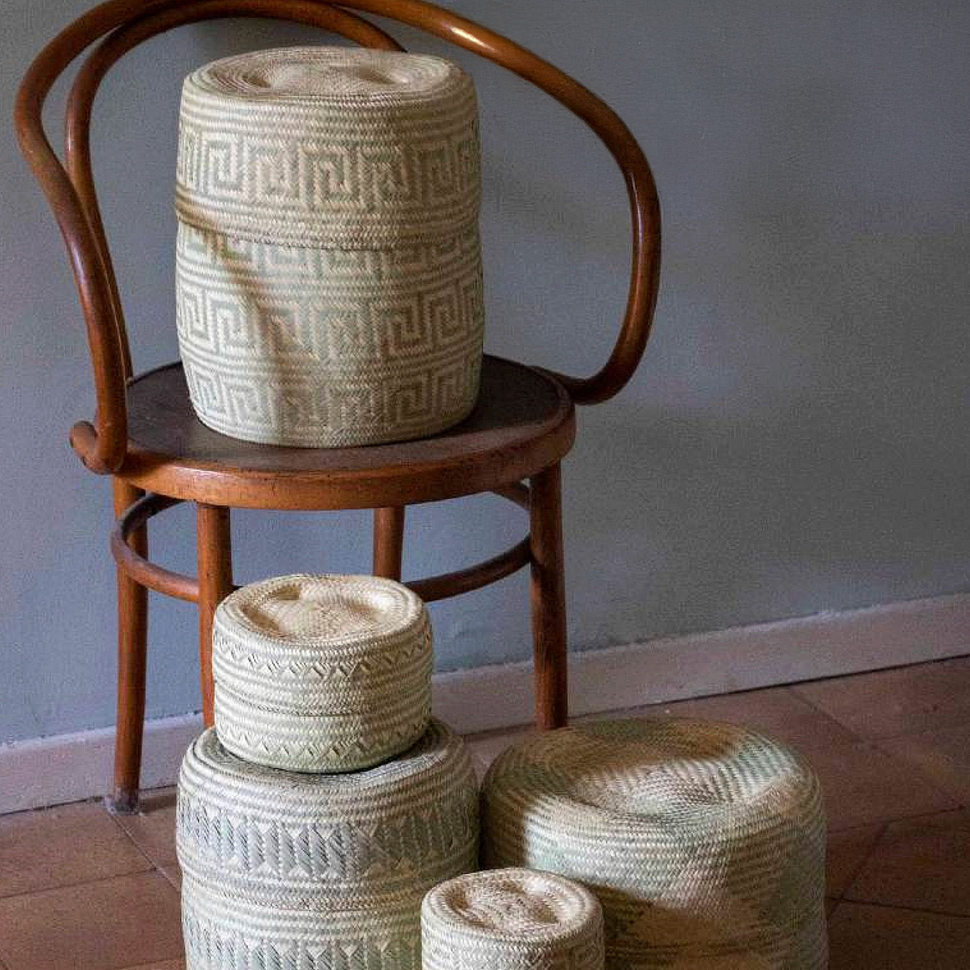 Light Green Lidded Basket in Large Tall