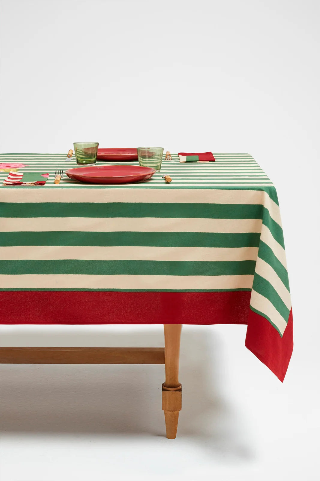 Nizam Stripes Green Natural Cotton Tablecloth