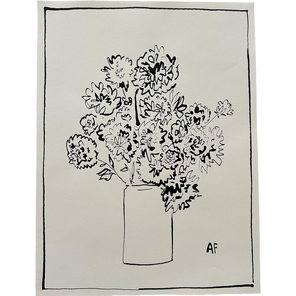 India Ink Dahlias in Tall Vase by Aislinn Forbes