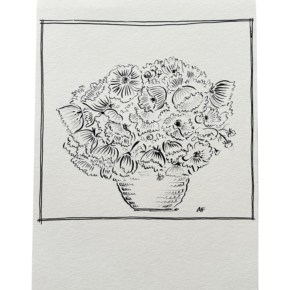 India Ink Cosmos in Vase i by Aislinn Forbes