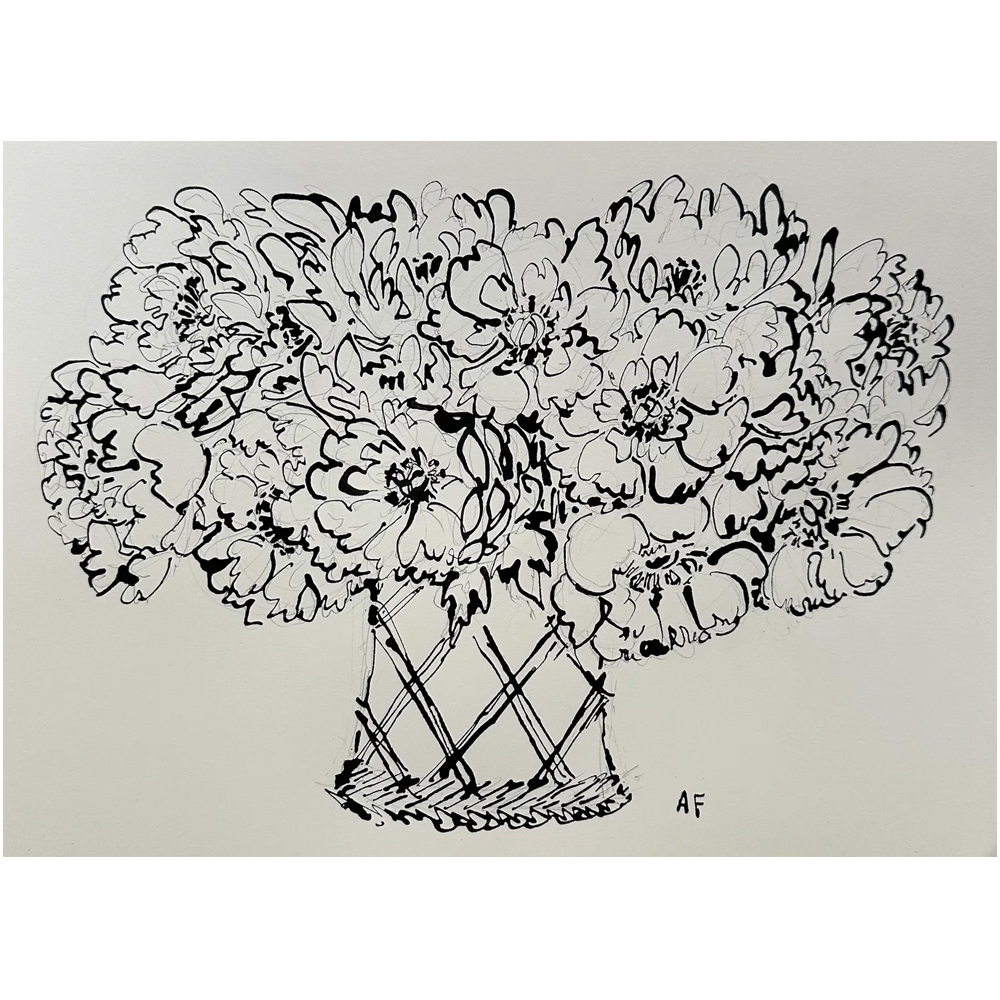 Peonies in Wicker Vase ii by Aislinn Forbes