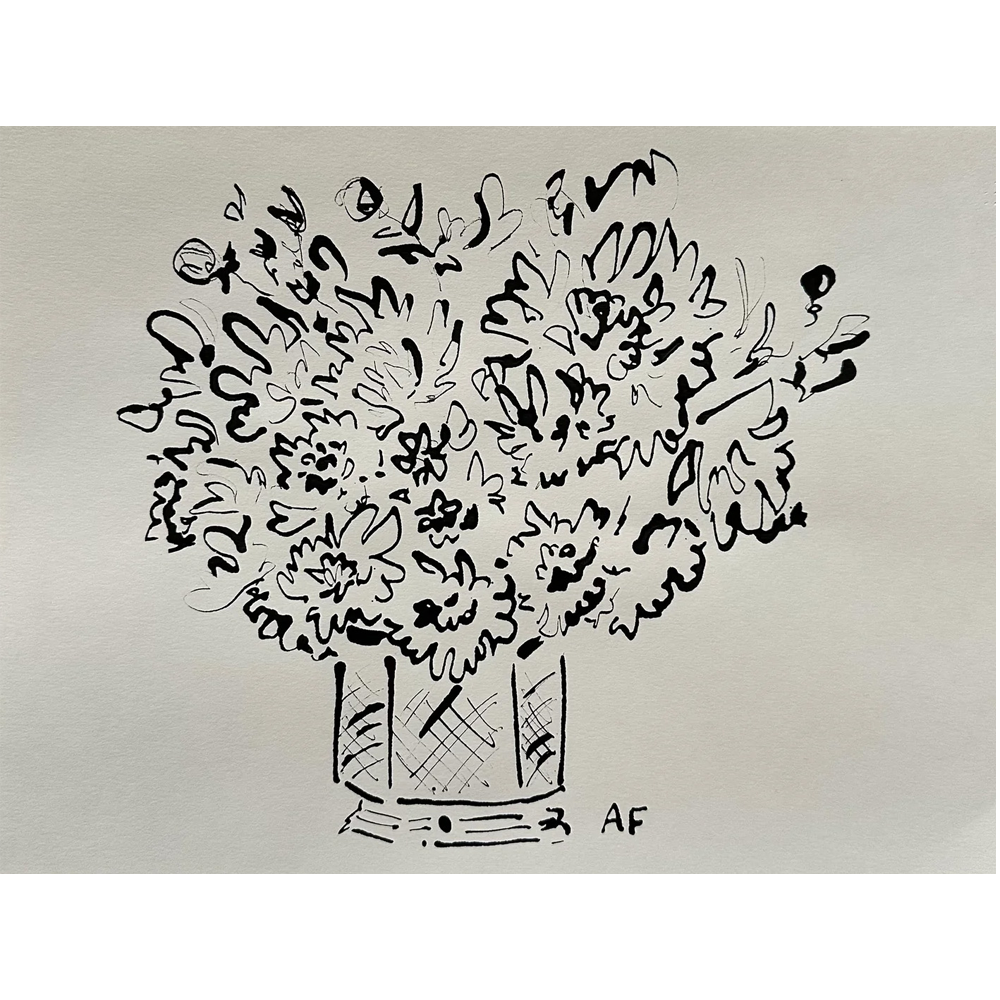India Ink Dahlias in Low Vase by Aislinn Forbes