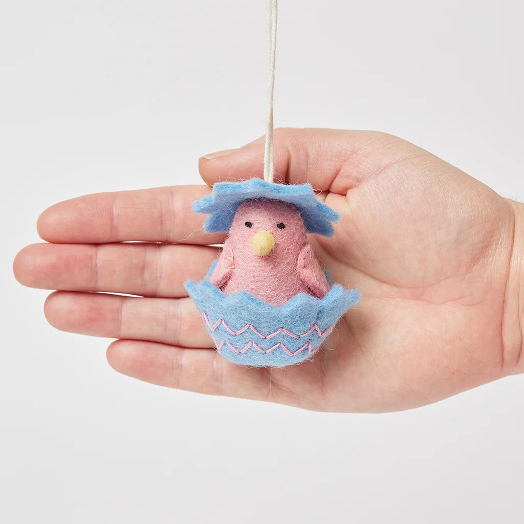 Pink Hatchling Chick in Blue Shell Ornament