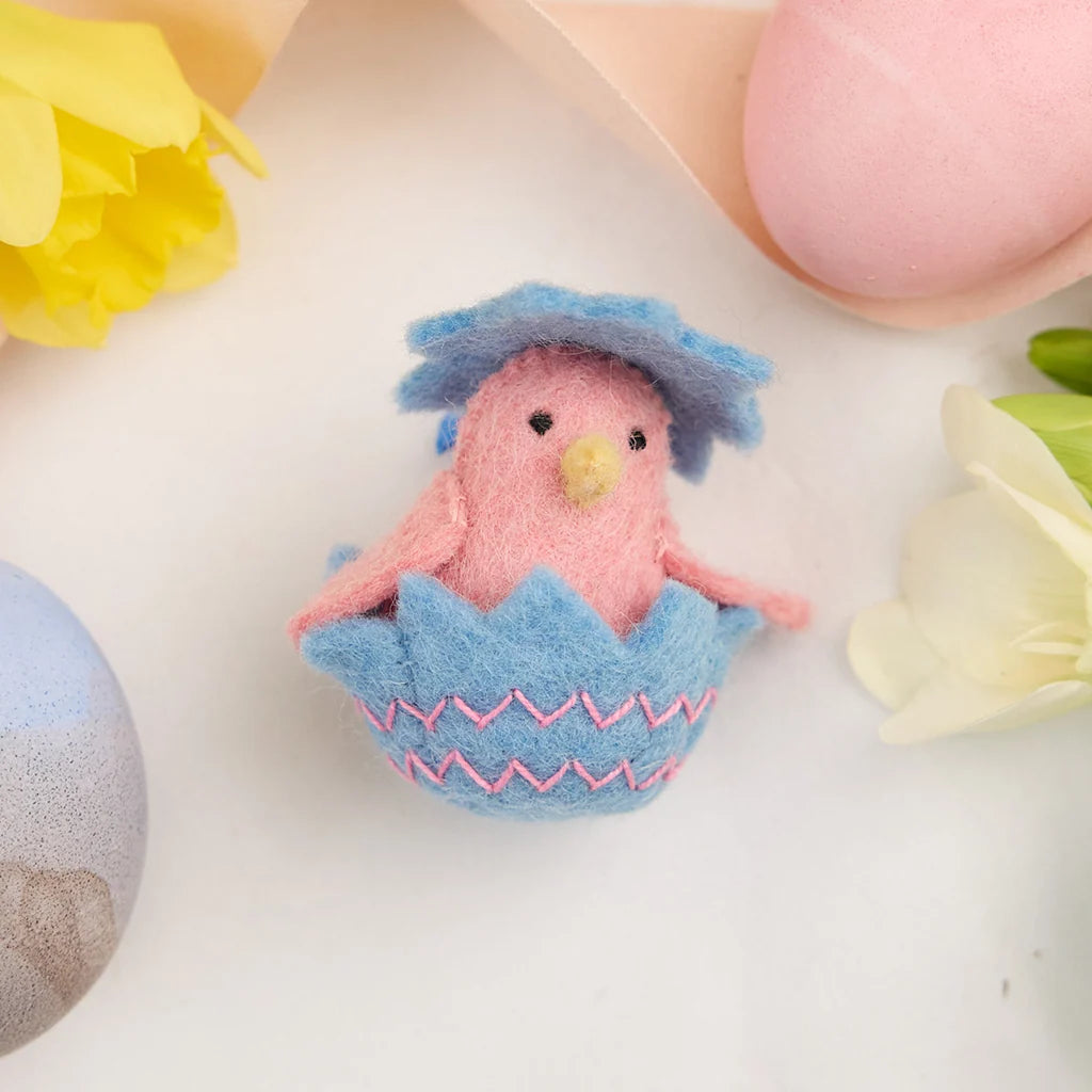Pink Hatchling Chick in Blue Shell Ornament