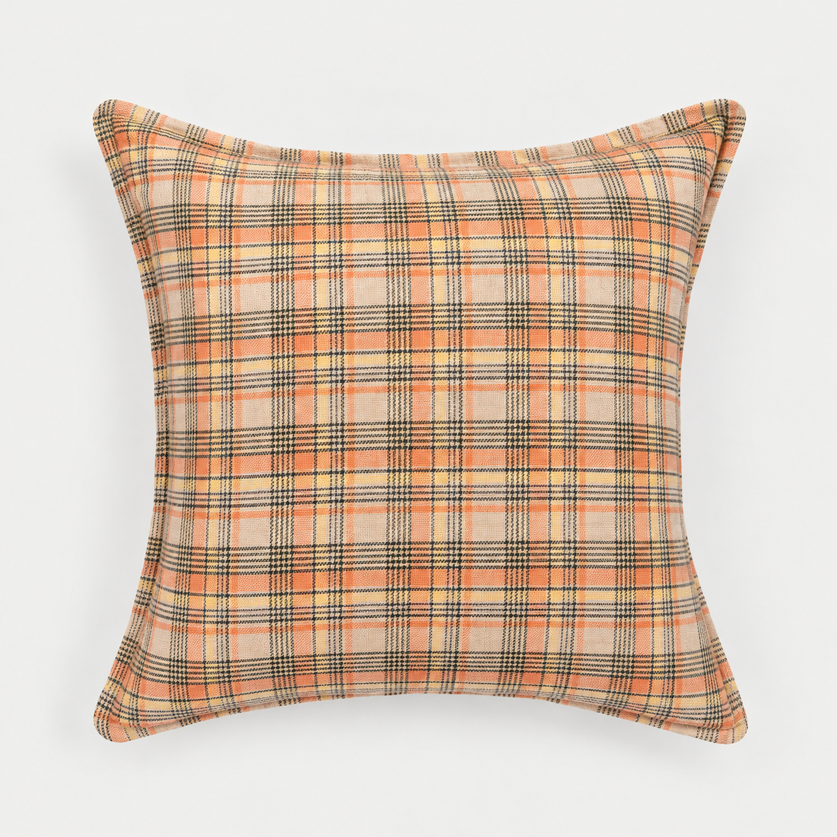 Pink Salmon Tartan Square Pillow