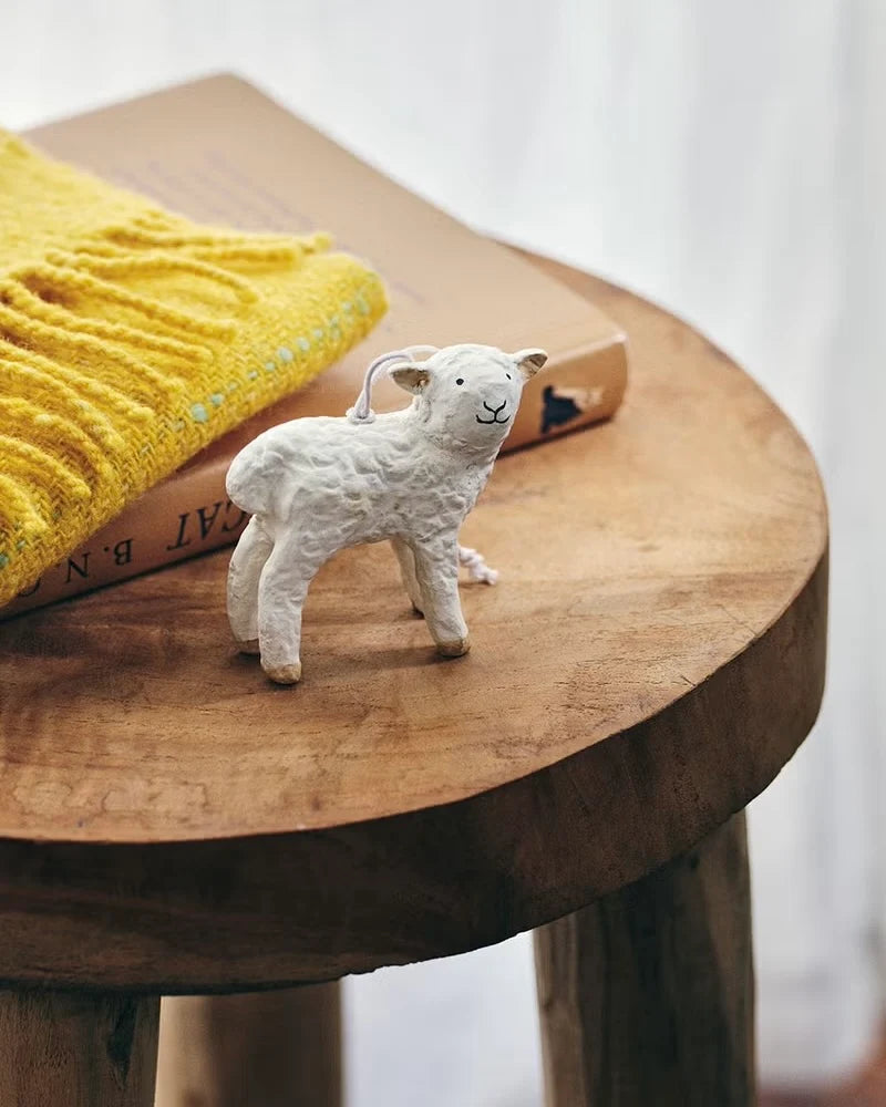 Paper Mache White Sheep Ornament