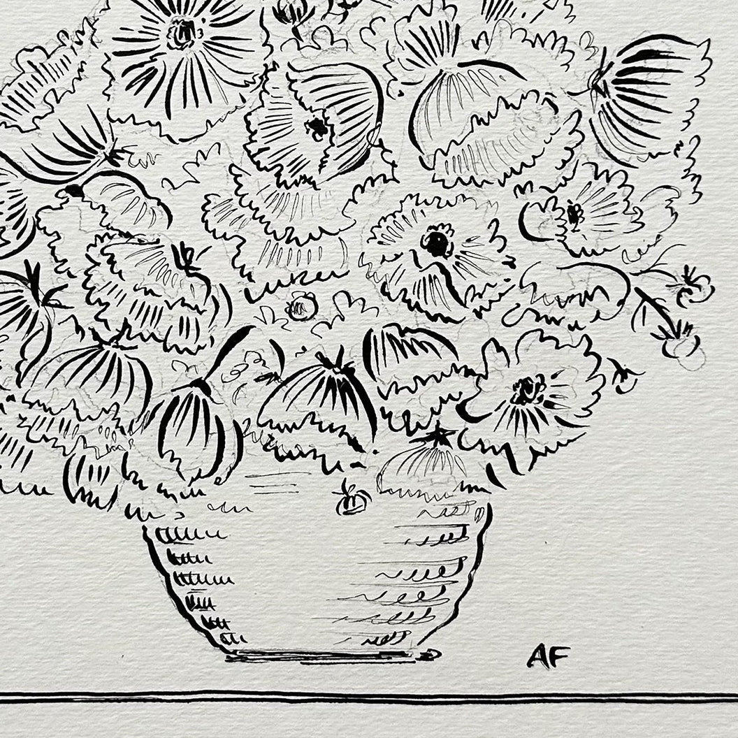 India Ink Cosmos in Vase i by Aislinn Forbes
