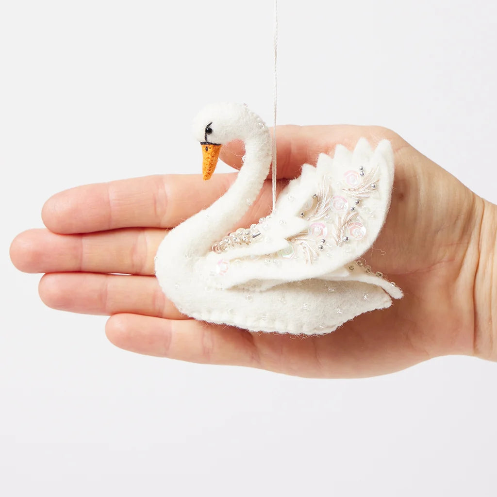 Shimmer Beaded White Swan Ornament