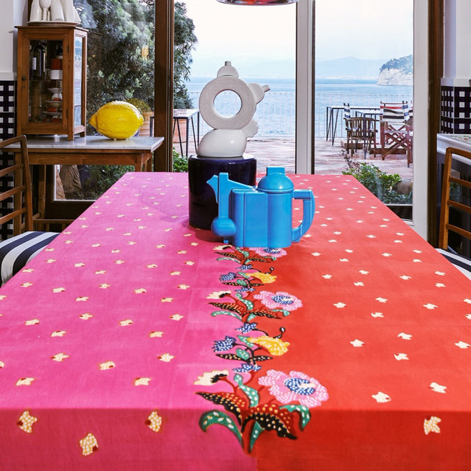 Indonesian Red Rose Cotton Tablecloth