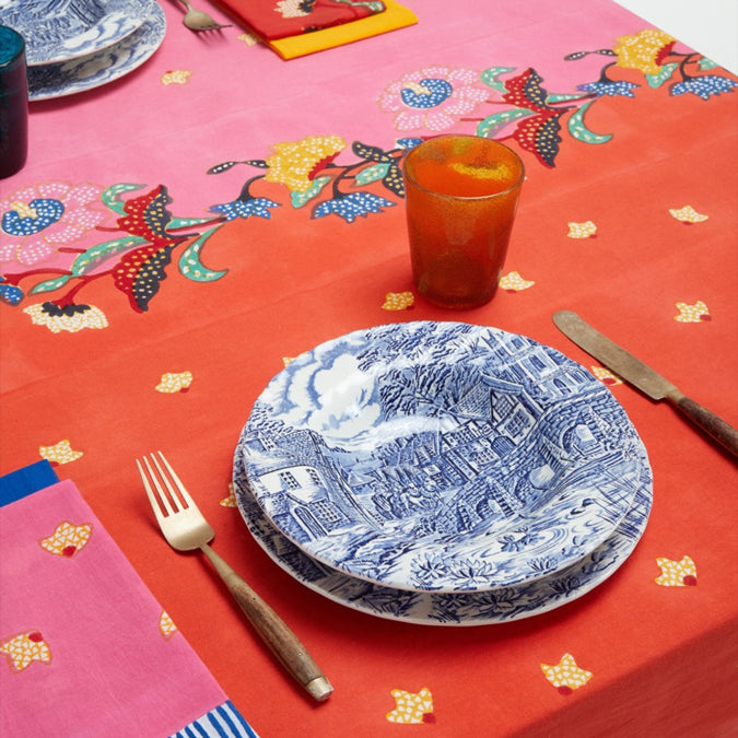 Indonesian Red Rose Cotton Tablecloth