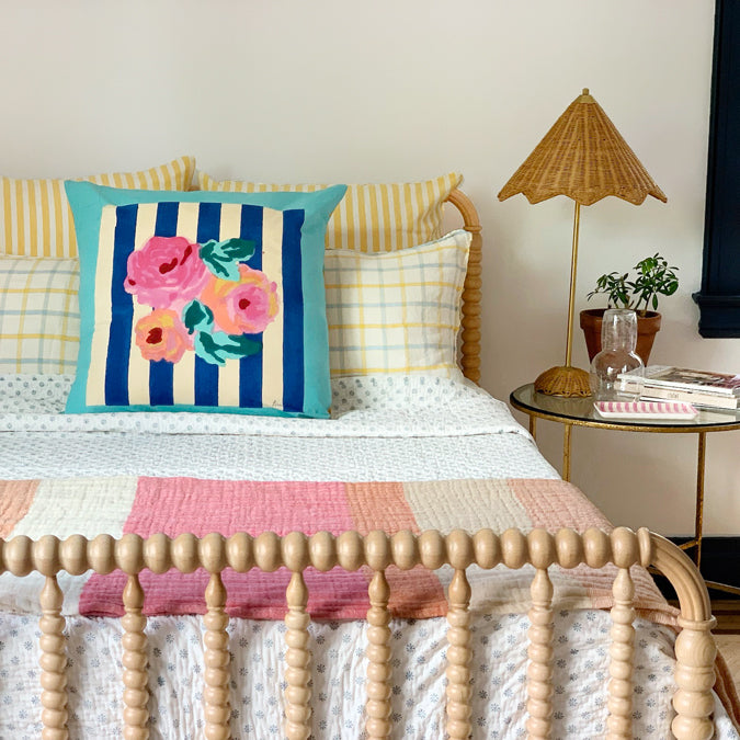 Linen Standard Pillowcase in Yellow Blue Tile