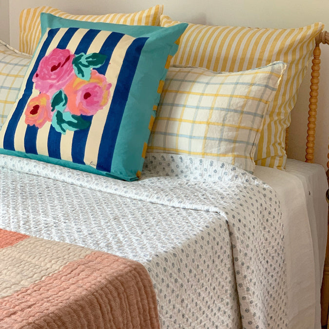 Linen Standard Pillowcase in Yellow Blue Tile