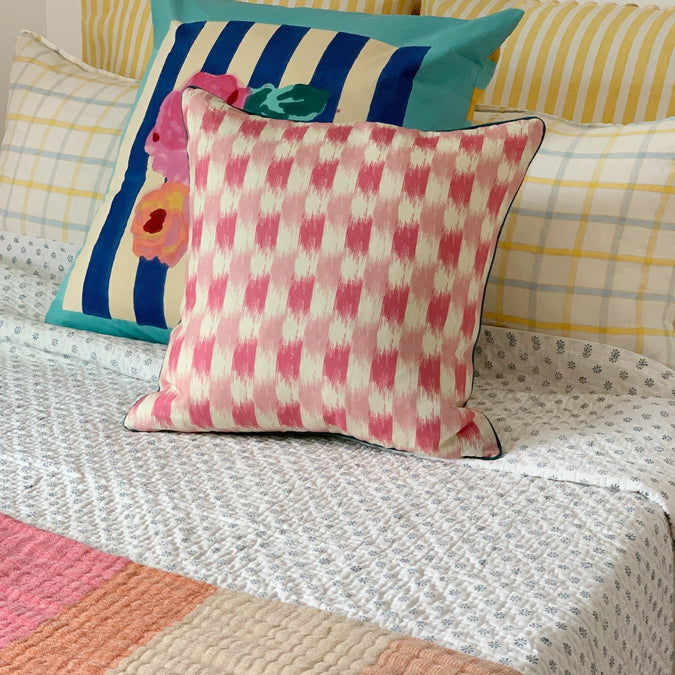 Linen Standard Pillowcase in Yellow Blue Tile