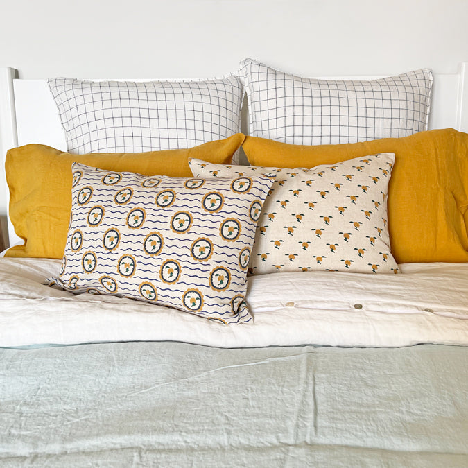 Linen Euro Pillowcase in Navy Check