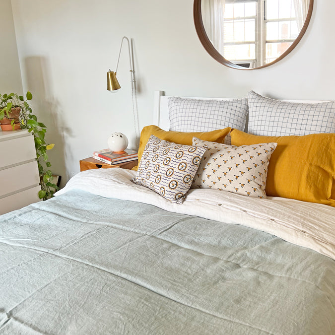 Linen Euro Pillowcase in Navy Check