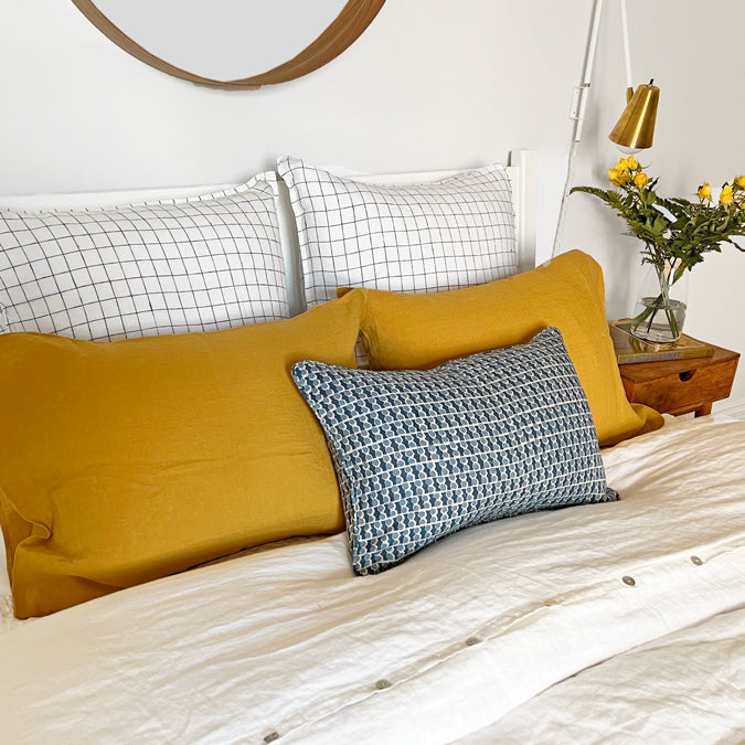 Linen Euro Pillowcase in Navy Check
