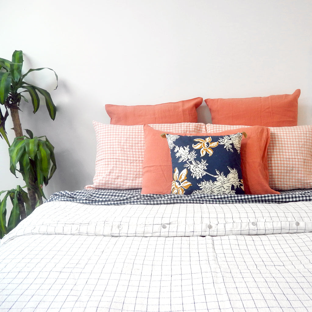 Linen Standard Pillowcase, copper gingham, Pillowcase, Linge Particulier, Collyer's Mansion - Collyer's Mansion