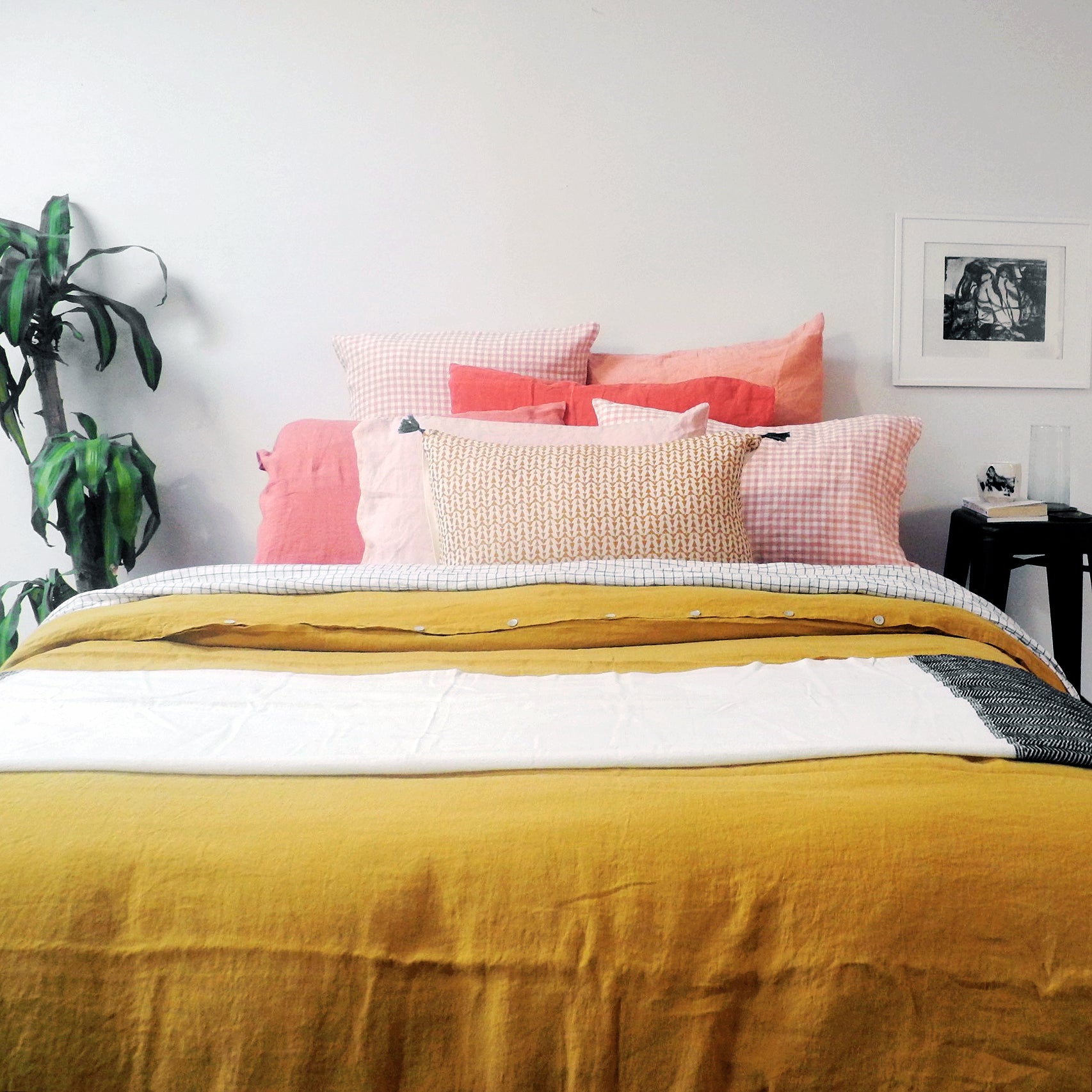 Linen Standard Pillowcase, copper gingham, Pillowcase, Linge Particulier, Collyer's Mansion - Collyer's Mansion