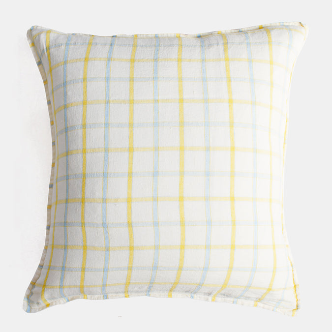 Linen Euro Pillowcase in Yellow Blue Tile