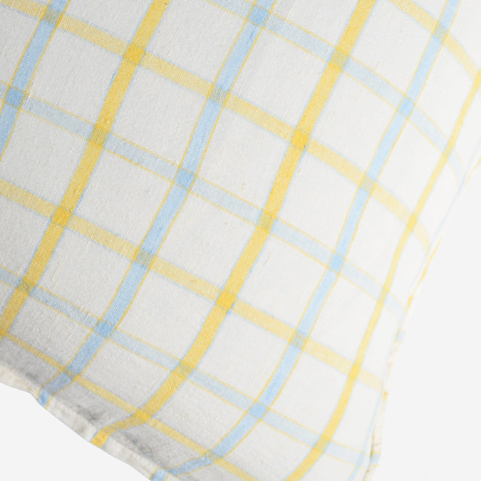 Linen Euro Pillowcase in Yellow Blue Tile