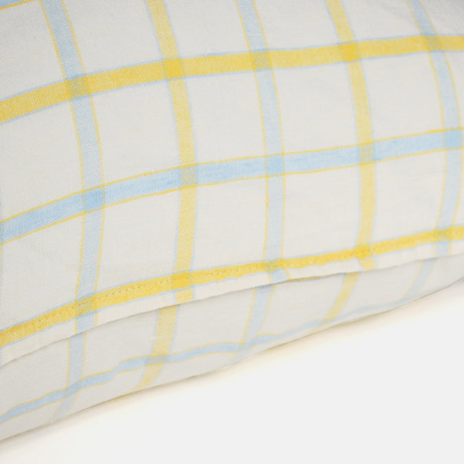 Linen Euro Pillowcase in Yellow Blue Tile