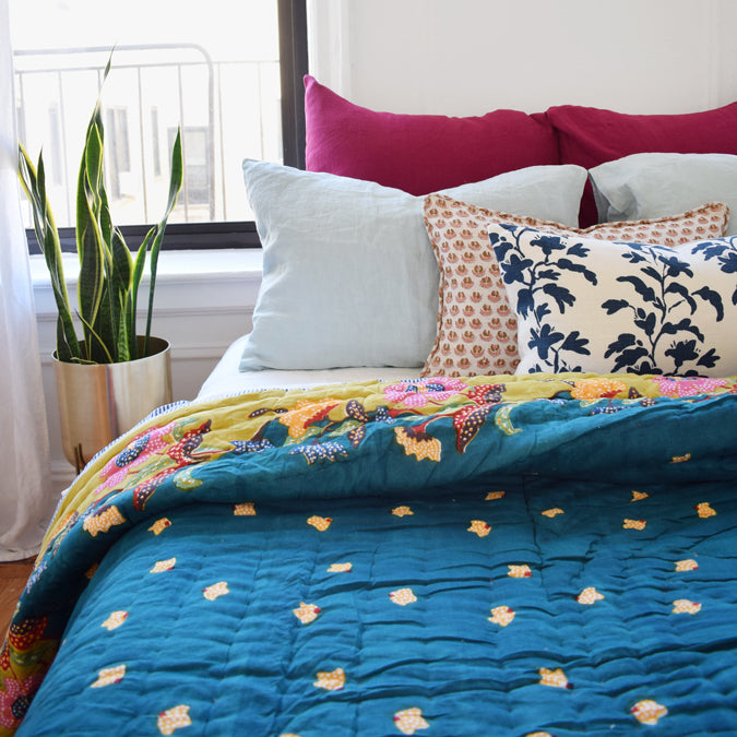 Navy Vine Lumbar Pillow