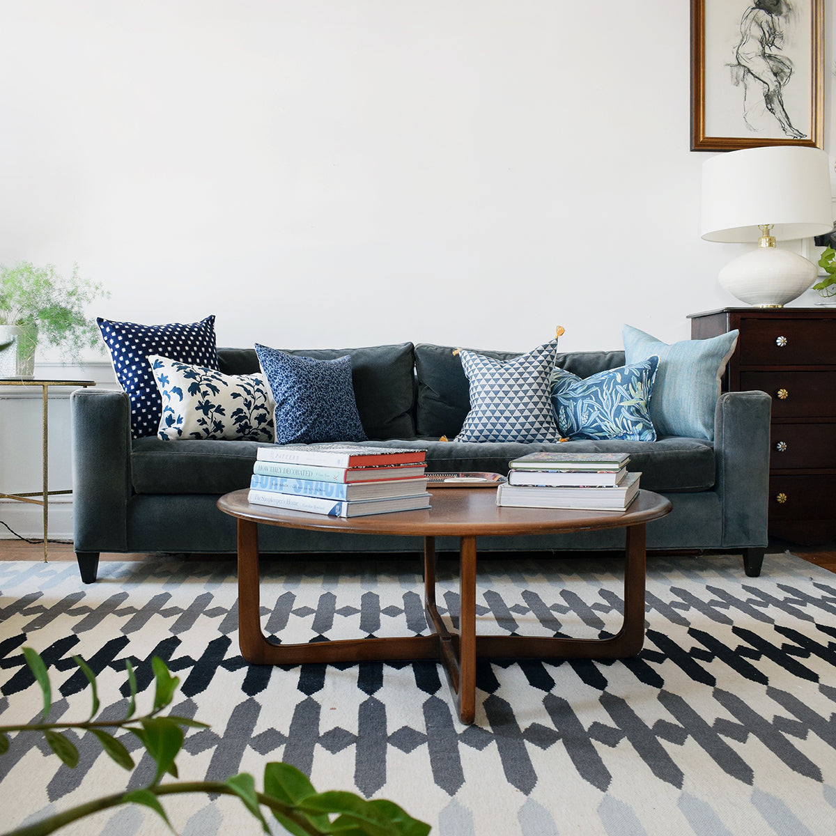 Navy Vine Lumbar Pillow